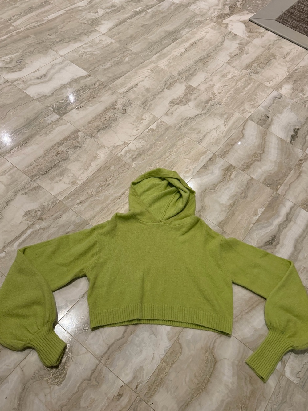 Olivaceous Lime-Green Cropped Hooded Sweater